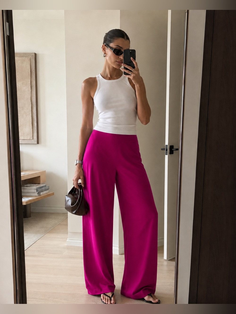 House of Harlow 1960 Hot Pink Satin High Rise Wide Leg Pants Size 4